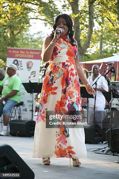 Alicia Meyers performs at the 38th Anniversary of Harlem Week at Ulysses S. Grant National Memorial Park on July 29, 2012 in New York City.