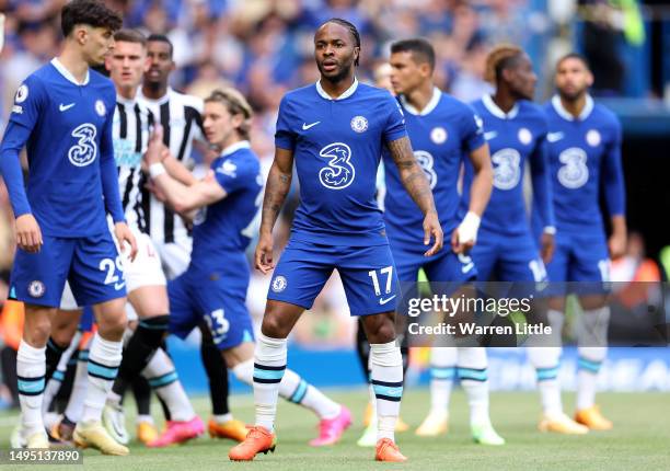 Raheem Sterling of Chelsea looks on during the Premier League match between Chelsea FC and Newcastle United at Stamford Bridge on May 28, 2023 in...