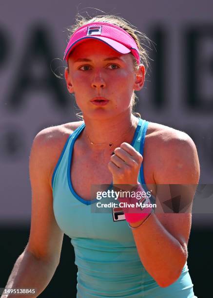 Ekaterina Alexandrova celebrates a point against Anna-Lena Friedsam of Germany during the Women's Singles Second Round match on Day Five of the 2023...