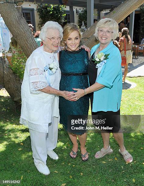 Kelly Stables' grandmother June Crouther, actress Kelly Stables' and Kelly Stables' mother Jill Cissell attend actress Kelly Stables' baby shower at...