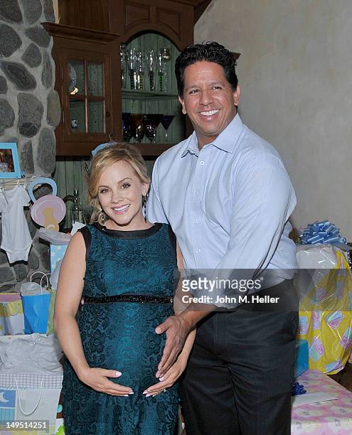 Actress Kelly Stables' and Agent Kurt Patino attend actress Kelly Stables' baby shower at a private residence on July 29, 2012 in Sherman Oaks,...
