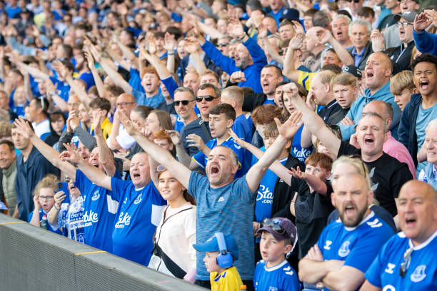 Everton fans during the Premier League match between Everton FC and AFC Bournemouth at Goodison Park on May 28, 2023 in Liverpool, England.