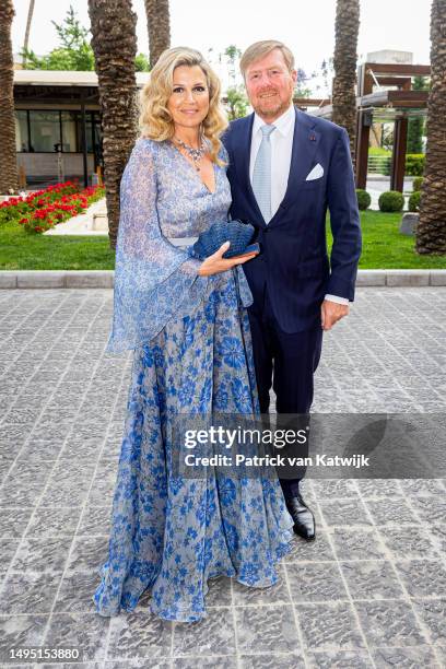 King Willem-Alexander of The Netherlands and Queen Maxima of The Netherlands leave their hotel for the wedding of Crown Prince Al Hussein Bin...