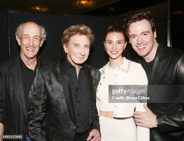 Gary Rosenberg, Barry Manilow, Alexa Goodrow and Erich Bergen pose backstage at Barry Manilow Live at Radio City Music Hall on May 31, 2023 in New...