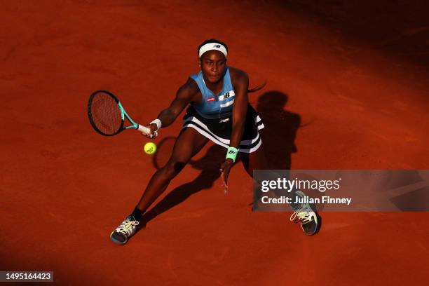 Cori Gauff of United States plays a forehand against Julia Grabher of Austria during the Women's Singles Second Round match on Day Five of the 2023...