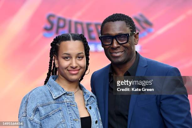 David Harewood and his daughter attend the "Spider-man: Across The Spider-Verse" Gala Screening at Cineworld Leicester Square on June 01, 2023 in...