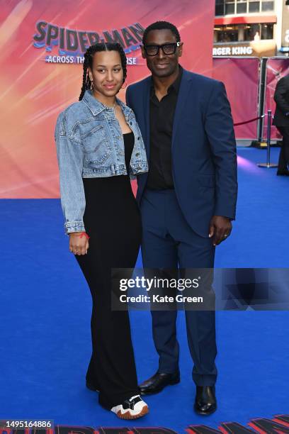 David Harewood and his daughter attend the "Spider-man: Across The Spider-Verse" Gala Screening at Cineworld Leicester Square on June 01, 2023 in...