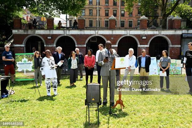 Yusef Salaam speaks as Stonyfield Organic Announces the Transition of Eight NYC Parks to Organic Maintenance by 2025 as Part of the StonyFIELDS...