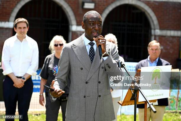 Yusef Salaam speaks as Stonyfield Organic Announces the Transition of Eight NYC Parks to Organic Maintenance by 2025 as Part of the StonyFIELDS...
