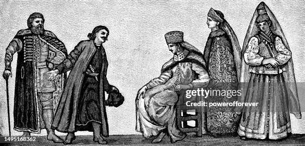 traditional russian boyars - 17th century - 17th century stock illustrations