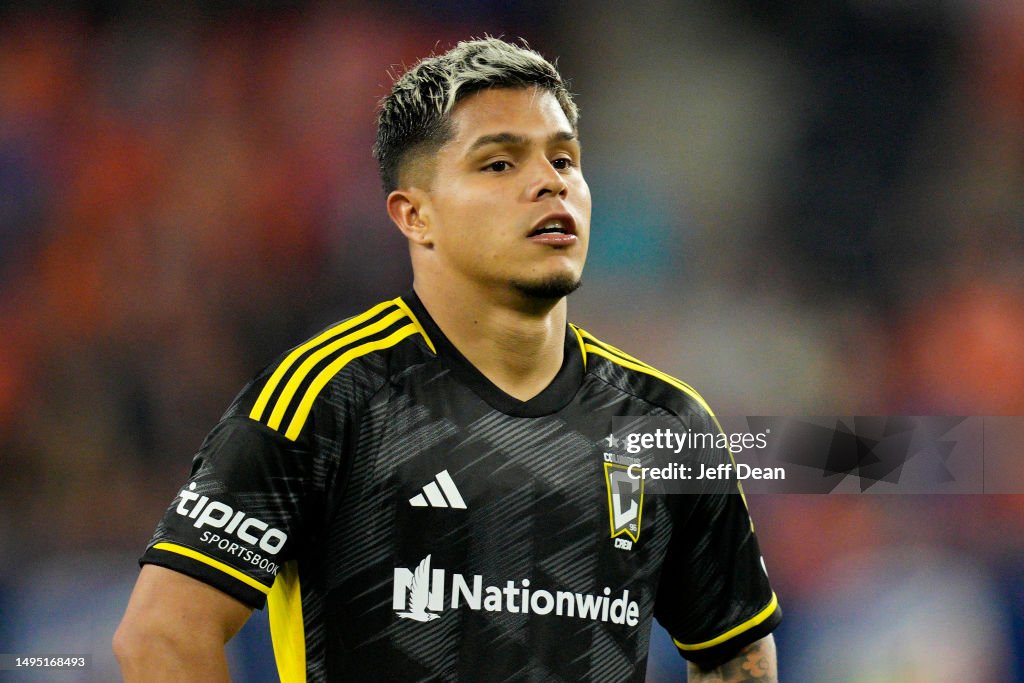 Cucho Hernández of Columbus Crew reacts after a shot on goal during ...