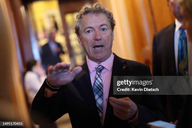 Sen. Rand Paul talks to reporters at the U.S. Capitol on June 1, 2023 in Washington, DC. The Senate is expected to take up The Fiscal Responsibility...