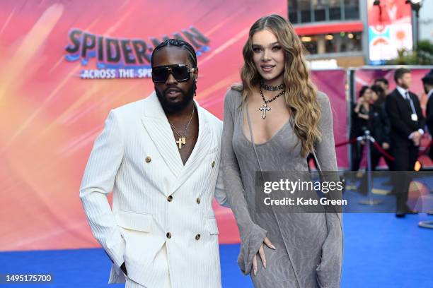 Shameik Moore and Hailee Steinfeld attend the "Spider-man: Across The Spider-Verse" Gala Screening at Cineworld Leicester Square on June 01, 2023 in...