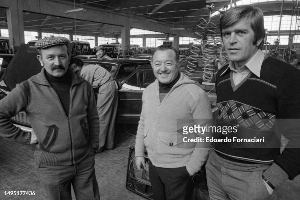 View of employees of Fontanauto bodywork, Cuneo, Italy, March 25, 1978. The company specialized in heavily armored vehicles intended to for...