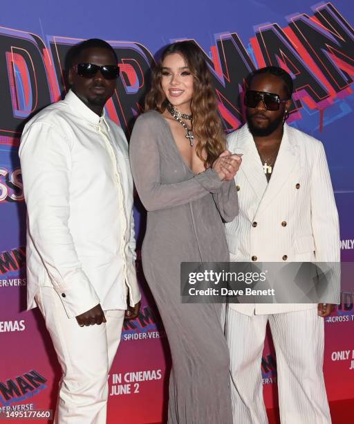 Daniel Kaluuya, Hailee Steinfeld and Shameik Moore attend the UK Gala Screening of "Spider-Man: Across the Spider-Verse" at Cineworld Leicester...