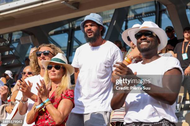 Joalukas Noah, Isabelle Camus and Joakim Noah attend the 2023 French Open at Roland Garros on June 01, 2023 in Paris, France.