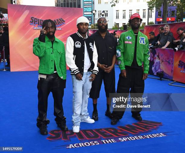 Kruddz, Dope, Mojo and Papii Abz attend the UK Gala Screening of "Spider-Man: Across the Spider-Verse" at Cineworld Leicester Square on June 01, 2023...