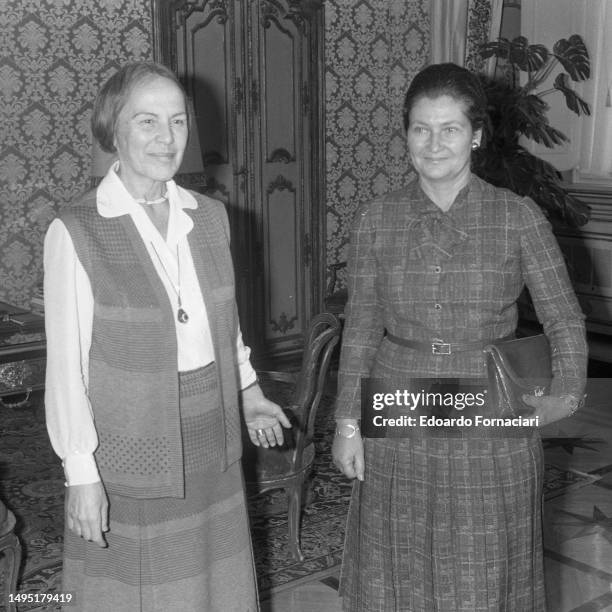 Italian President of the Chamber of Deputies Nilde Iotti greets President of the European Parliament Simone Veil, Rome, Italy, December 4, 1979.