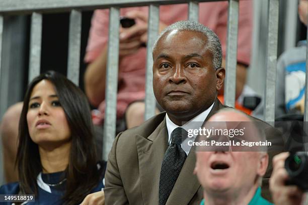 Tony Parker Senior watches the Men's Basketball game between the United States and France on Day 2 of the London 2012 Olympic Games at Basketball...