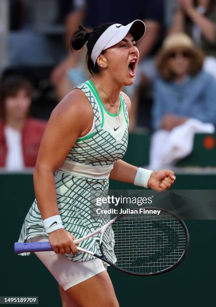 Bianca Andreescu of Canada celebrates winning match point against Emma Navarro of United States during the Women's Singles Second Round match on Day...