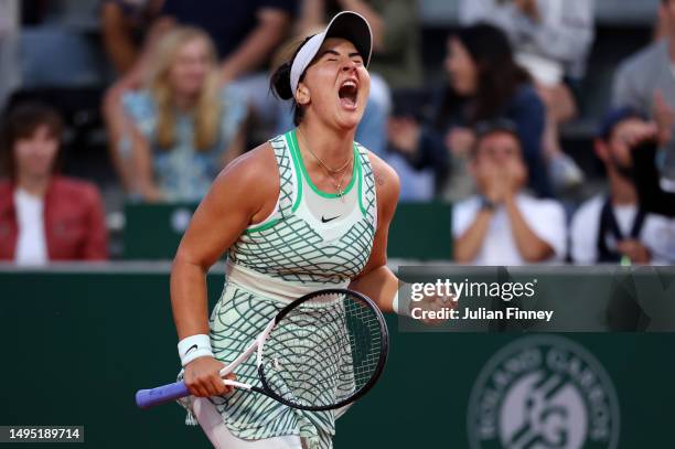 Bianca Andreescu of Canada celebrates winning match point against Emma Navarro of United States during the Women's Singles Second Round match on Day...