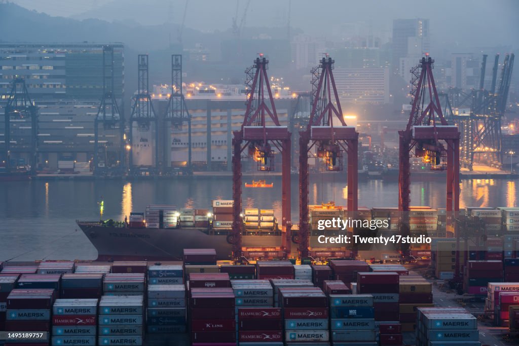 Cranes loading containers at a port