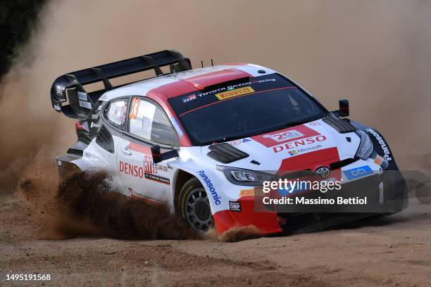 Elfyn Evans of Great Britain and Scott Martin of Great Britain compete with their Toyota Gazoo Racing WRT Toyota GR Yaris Rally1 Hybrid during Day...