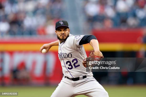 Starter Dinelson Lamet of the Colorado Rockies pitches against the Arizona Diamondbacks during the game at Chase Field on May 31, 2023 in Phoenix,...