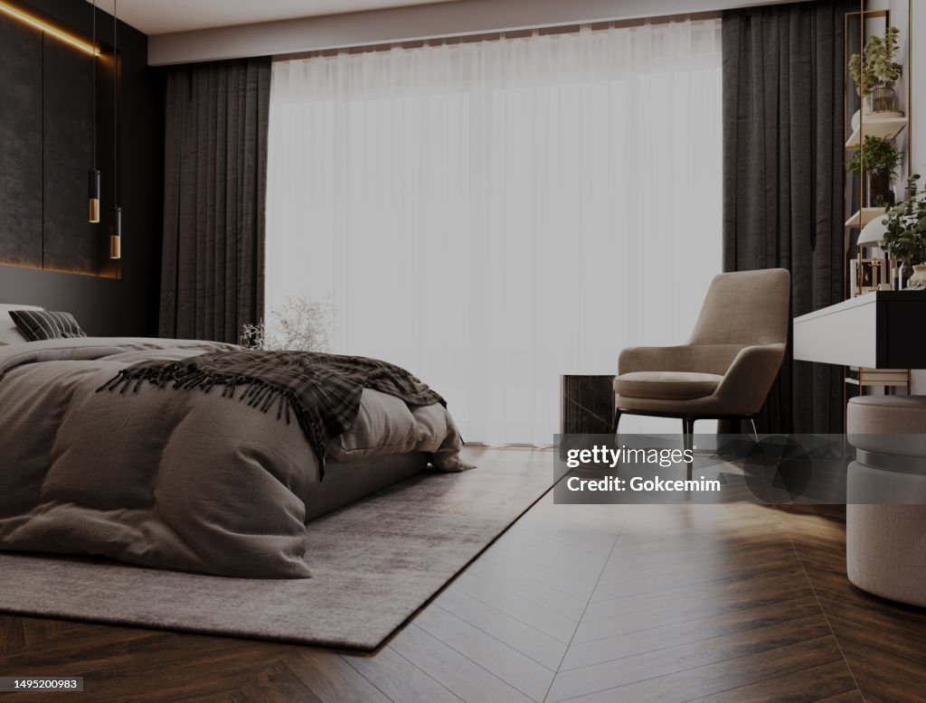Modern Cozy Bedroom Interior Design 3d Rendering High-Res Stock Photo ...