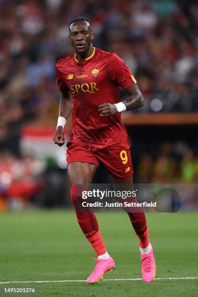 Tammy Abraham of AS Roma during the UEFA Europa League 2022/23 final match between Sevilla FC and AS Roma at Puskas Arena on May 31, 2023 in...