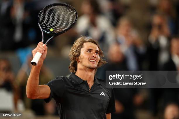 Alexander Zverev of Germany celebrates match point against Alex Molcan of Slovakia during the Men's Singles Second Round match on Day Five of the...