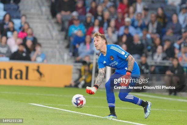 Steve Clark of Houston Dynamo distributes the ball during a game between Houston Dynamo FC and Minnesota United FC at Allianz Field on May 17, 2023...