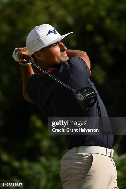 Bryson Nimmer tees off on the 13th hole during the first round of the UNC Health Championship presented by STITCH at Raleigh Country Club on June 01,...