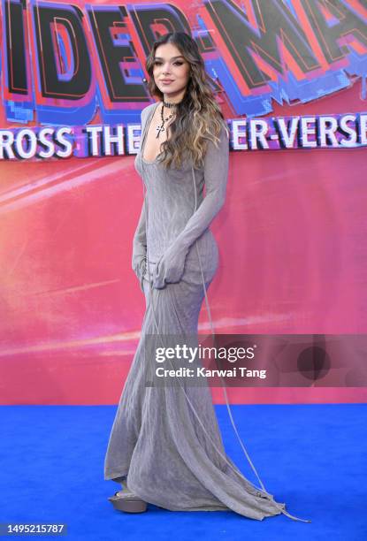 Hailee Steinfeld attends the "Spider-man: Across The Spider-Verse" Gala Screening at Cineworld Leicester Square on June 01, 2023 in London, England.