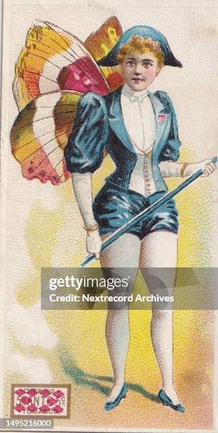 Playing cards issued as collectible vintage illustrated cigarette or tobacco cards from the 'Ancient Mythology Burlesqued' series, issued in 1893 to...