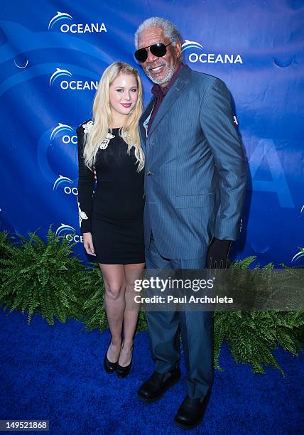 Actors Renee Olstead and Morgan Freeman attend the 2012 Oceana's SeaChange summer party on July 29, 2012 in Laguna Beach, California.