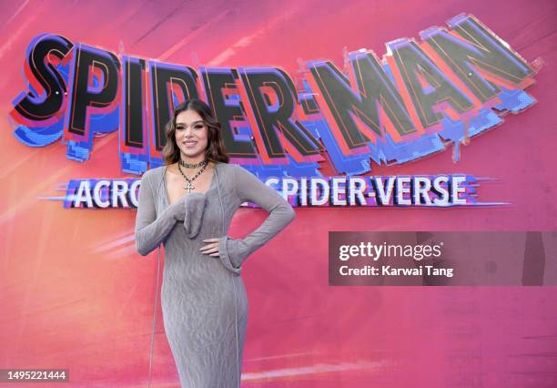 Hailee Steinfeld attends the "Spider-man: Across The Spider-Verse" Gala Screening at Cineworld Leicester Square on June 01, 2023 in London, England.