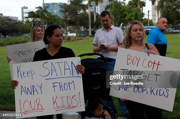 Jennifer Vazquez and Melissa Caicedo protest outside of a Target store on June 01, 2023 in Miami, Florida. The protesters were reacting to Pride...