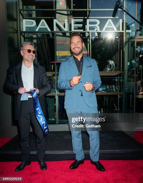 Jean-Marc Pontroué and Chris Pratt attend the Panerai flagship store opening on June 01, 2023 in New York City.