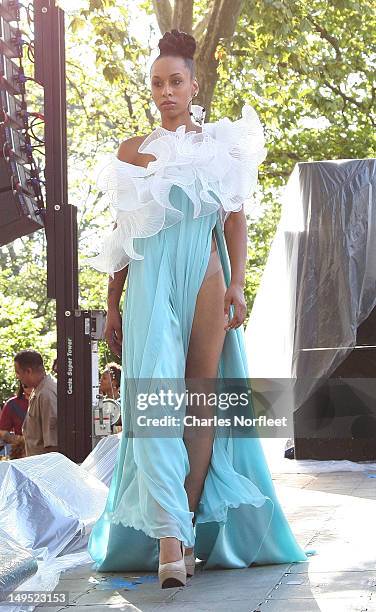 Model walks the stage at Harlem Week's 38th Anniversary Celebration at Ulysses S. Grant National Memorial Park on July 29, 2012 in New York City.