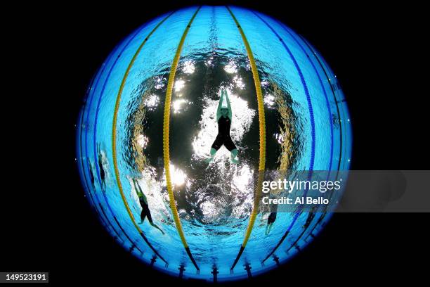 Stephanie Rice of Australia, Shiwen Ye of China and Hannah Miley of Great Britain compete in heat 5 of the Women's 200m Individual Medley on Day 3 of...