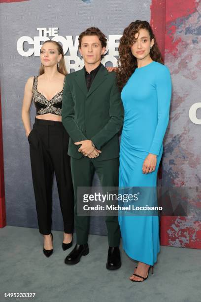 Amanda Seyfried, Tom Holland and Emmy Rossum attend Apple TV+'s "The Crowded Room" New York Premiere at Museum of Modern Art on June 01, 2023 in New...