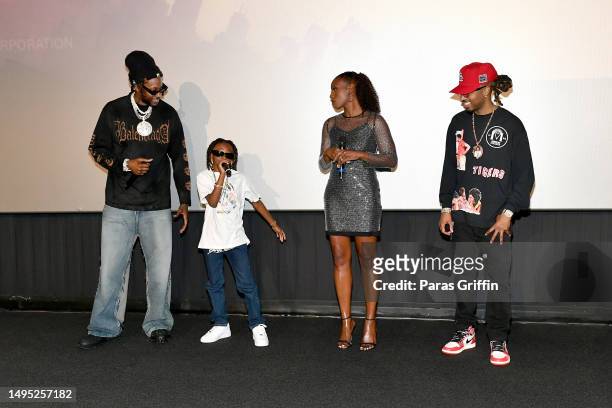 2Chainz, Halo, Issa Rae and Metro Boomin speak onstage during Spider-Man: Across The Spider-Verse Atlanta Screening at Regal Atlantic Station on June...