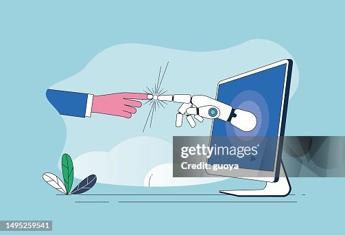 Human hands, robot hands, computers, open the future. Human hands, robot hands, computers, open the future.