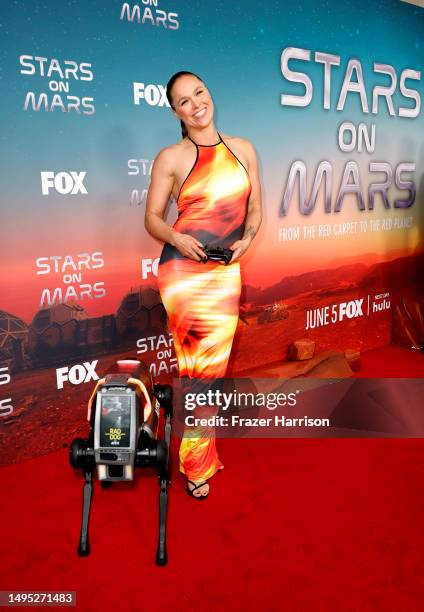 Ronda Rousey attends FOX's Stars On Mars "The Mars Bar" VIP red carpet press preview at Scum and Villainy Cantina on June 01, 2023 in Hollywood,...