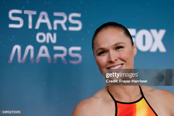 Ronda Rousey attends FOX's Stars On Mars "The Mars Bar" VIP red carpet press preview at Scum and Villainy Cantina on June 01, 2023 in Hollywood,...