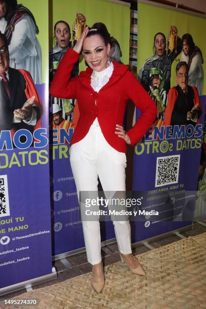Carmen Campuzano poses for photos during the red carpet for the play 'Tenemos otros datos' at Teatro Virginia Fabregas on June 1, 2023 in Mexico...