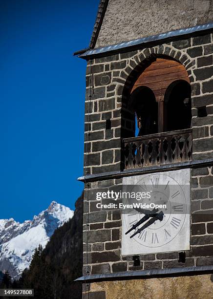 The small village Colle Santa Lucia with a snowy mountain in the background on March 9, 2012 near Cortina D'Ampezzo, Northern Italy. The Cinque Torri...