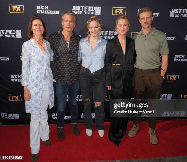 Sarah Timberman, Timothy Olyphant, Vivian Olyphant, Adelaide Clemens and Boyd Holbrook attend the opening night of the 2023 ATX TV Festival at...