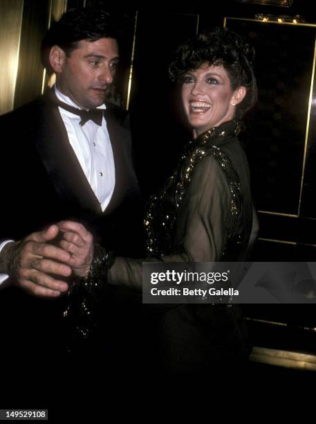 Actress Linda Gray and guest David Grant attend the Night of 100 Stars Gala to Benefit The Actors Fund of America - After Party on February 14, 1982...